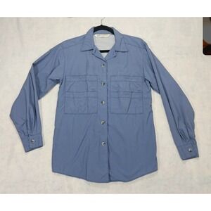 Travelsmith Shirt Womens S Utility Long Sleeve Fishing Button Up Blue Blouse